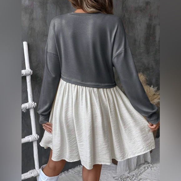 Gray Cream Colorblock Long Sleeve Shift Dress Size Small - Picture 6 of 6